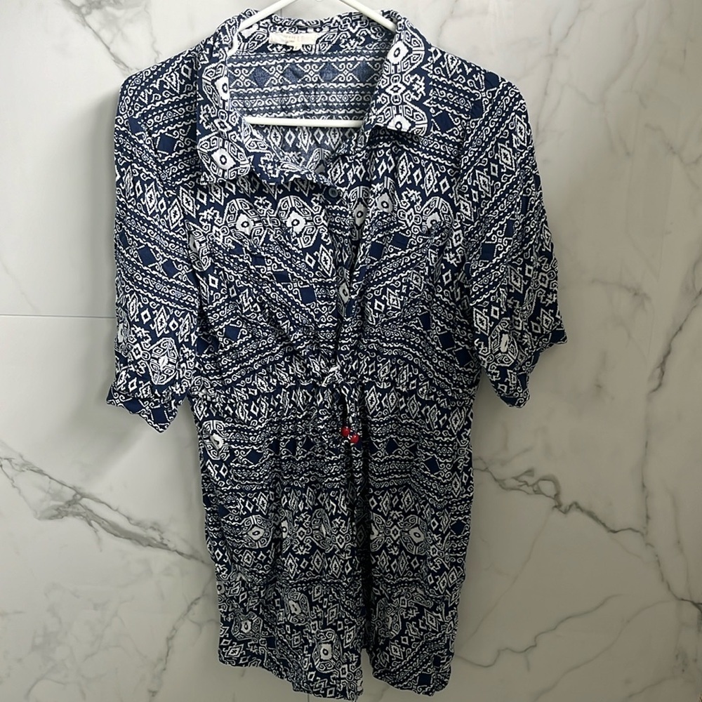 Tulle Tribal Blue and White Print Tunic